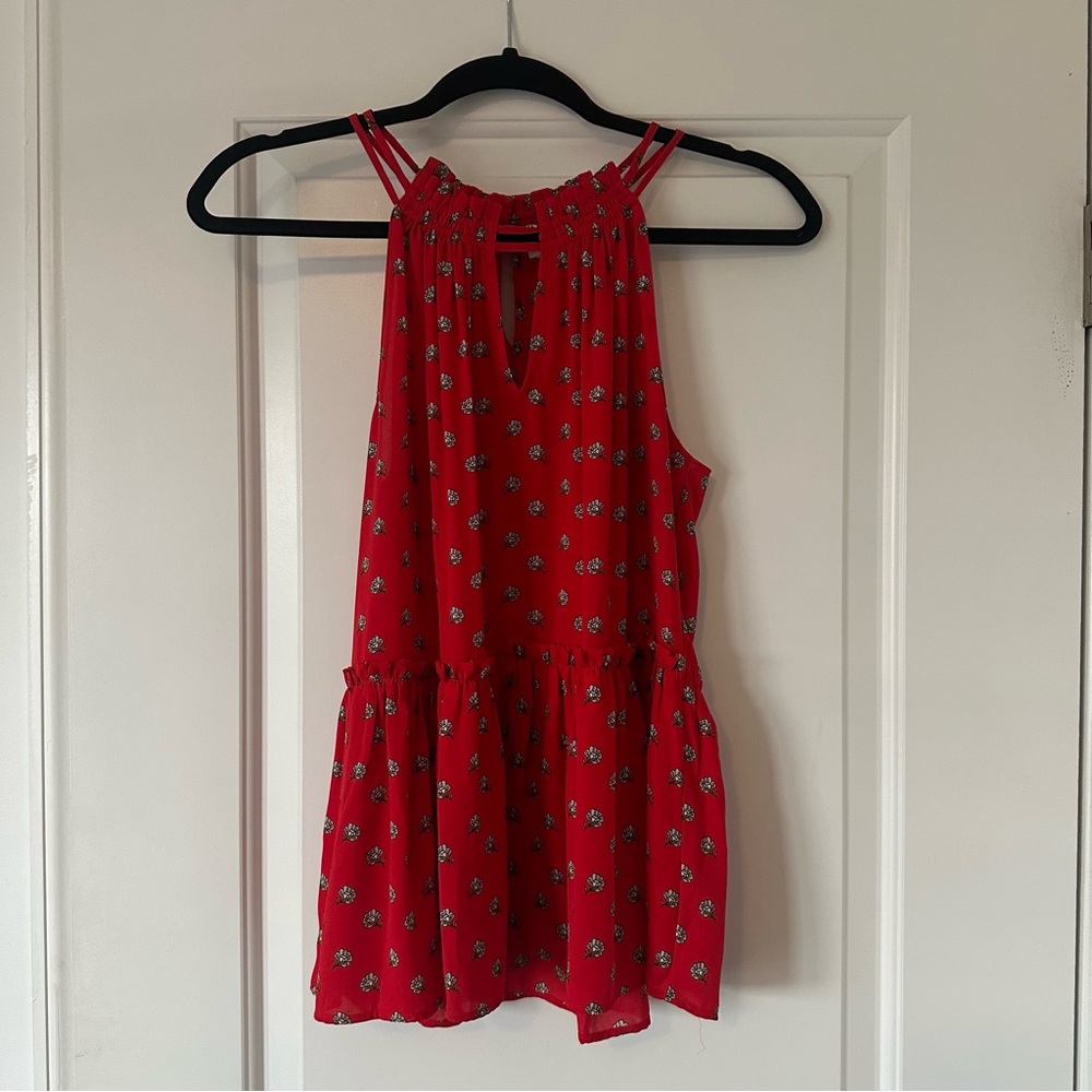 LOFT Red Floral Tank Top